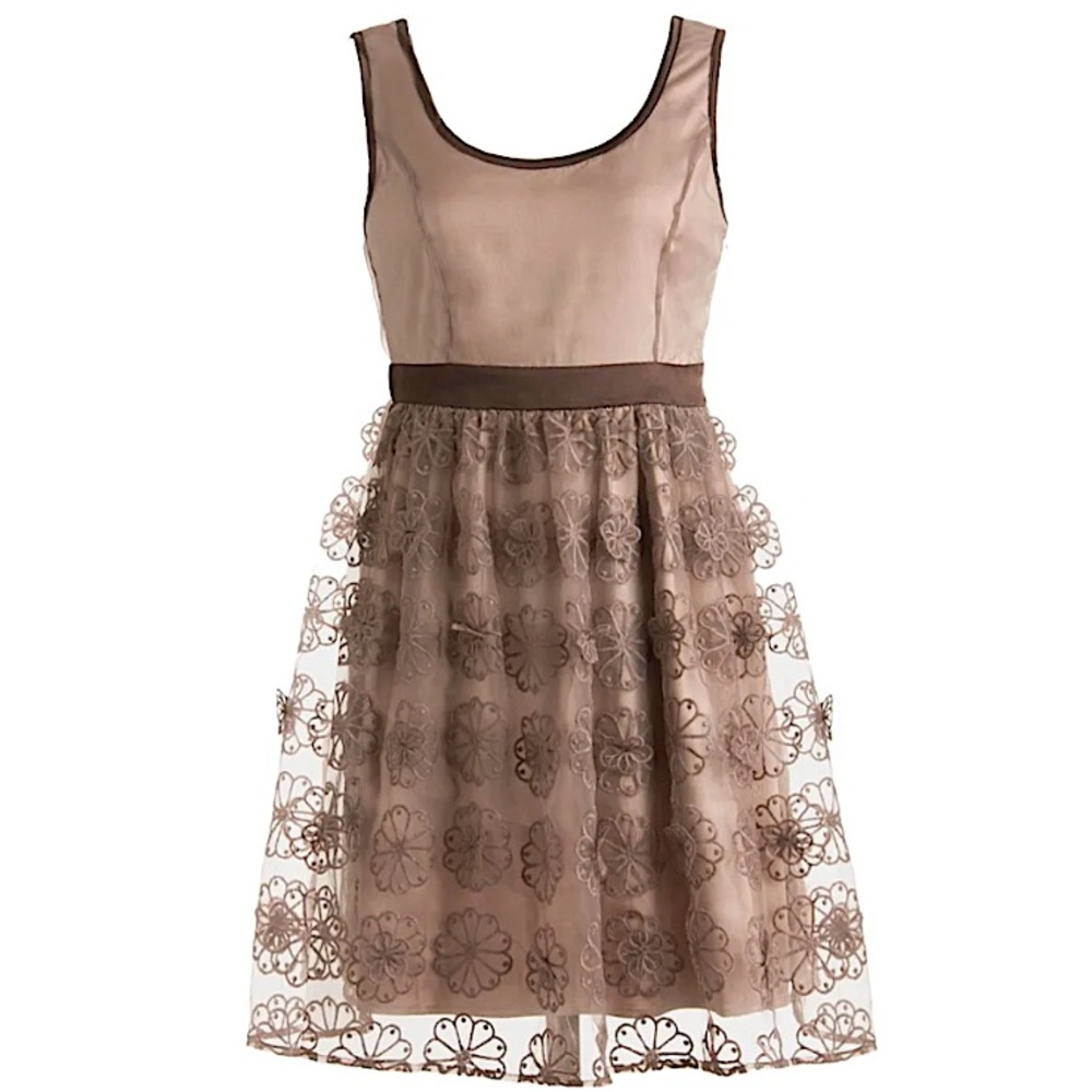 ANTHROPOLOGIE #43 Floral Embroidered Chestnut Brown Mesh Party Dress S M L